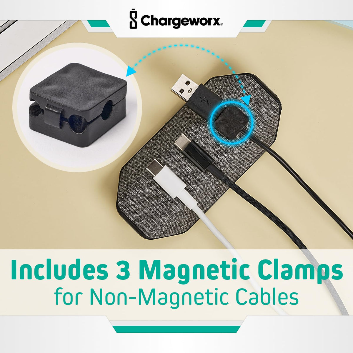 Magnetic Cable Management Organizer 4 PK Cord Holder 12 - CHARGEWORX Official Imagery - 5