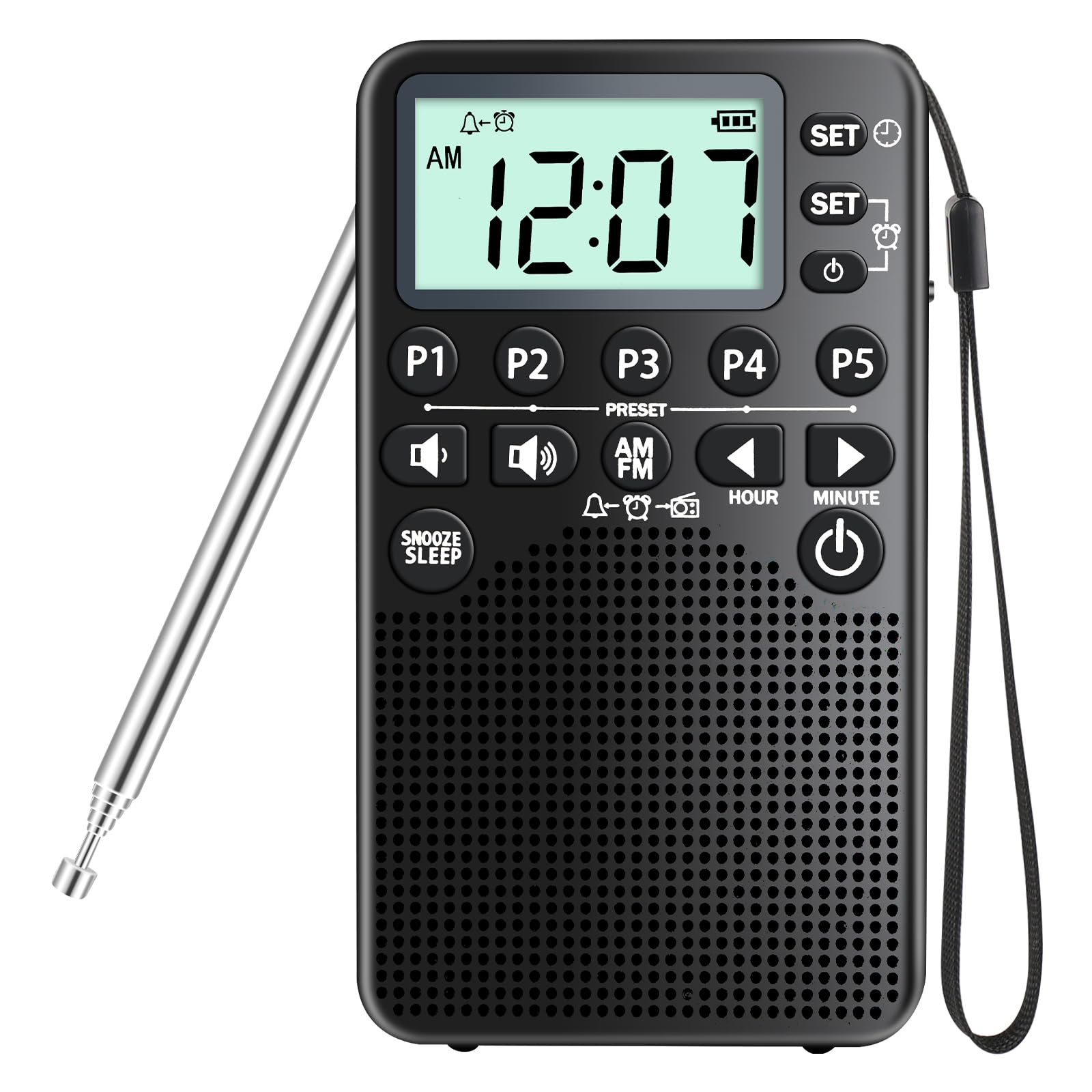 Portable AM/FM Radio | Alarm Clock, Sleep Timer & LCD
