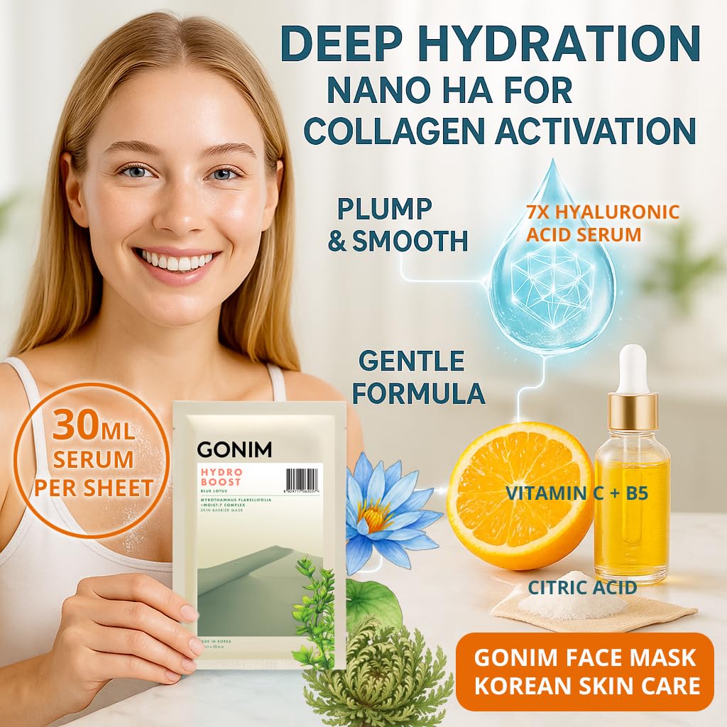 Korean Face Mask, Hydrating Face Mask Sheet with Hyaluronic Acid - GONIM