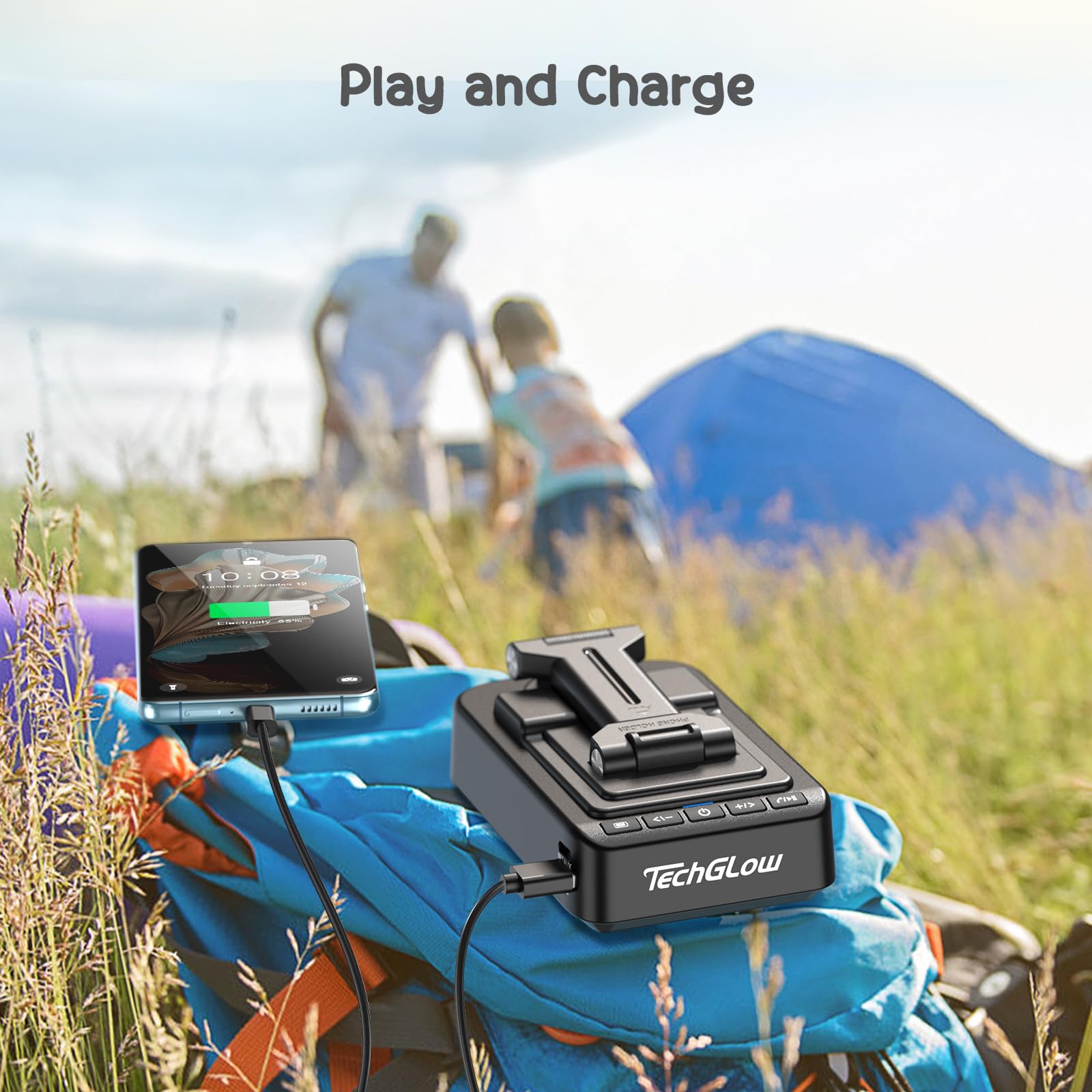 TechGlow Foldable Cellphone Stand with Bluetooth Speaker Charging by TechGlow - Angle View 4