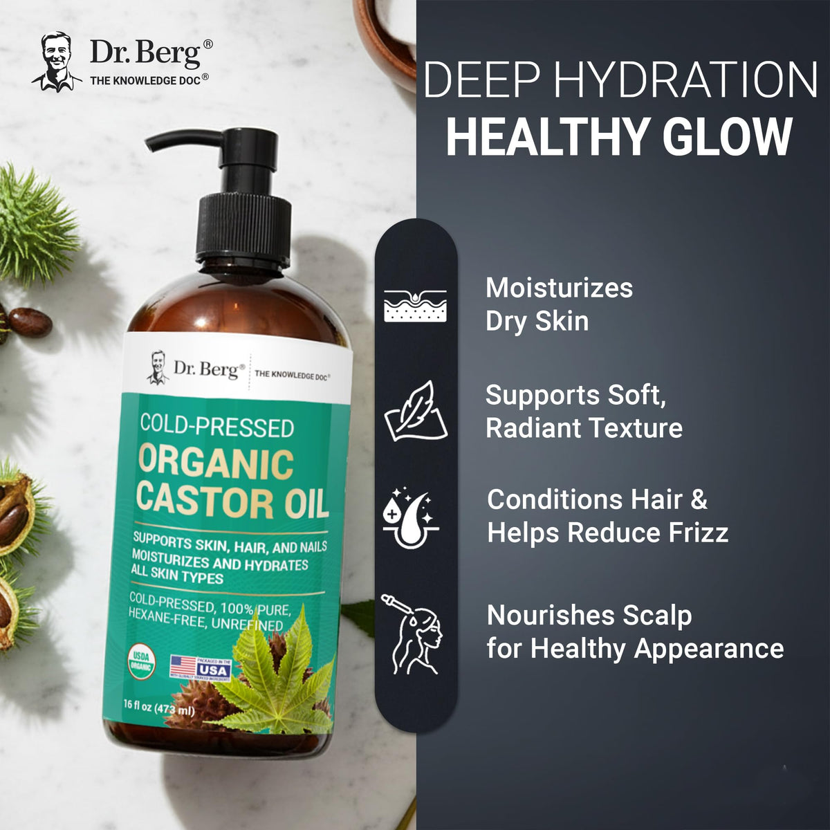 Dr Berg Organic Castor Oil 16 fl oz Cold Pressed Oil Pure - Dr. Berg Nutritionals Official Imagery - 7
