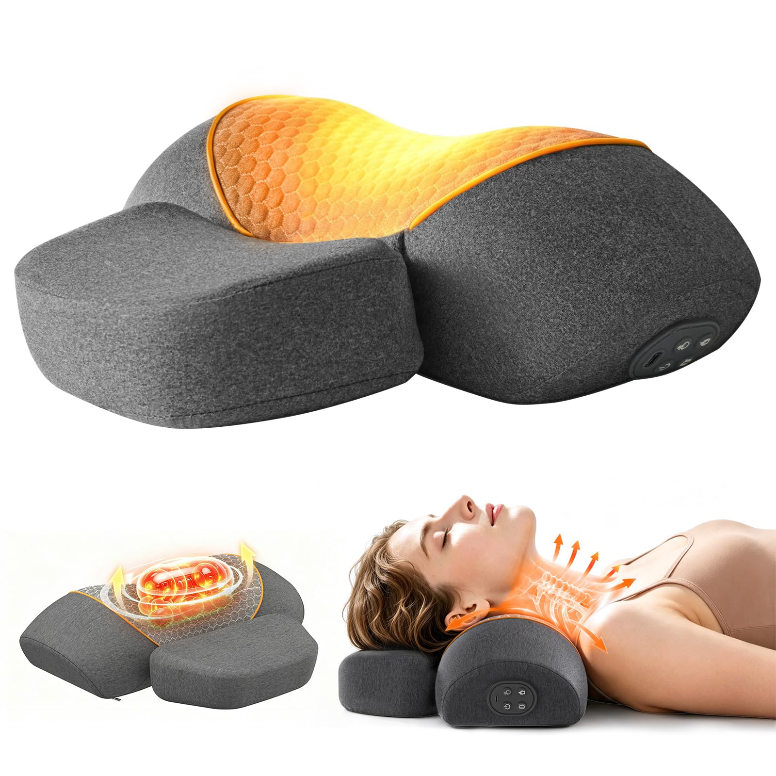 3-in-1 Rechargeable Neck Massager Pillow,Heated Traction Pillow - Product Imagery