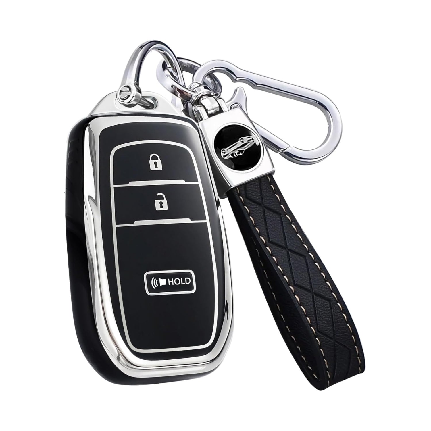 Black AAWQVRG key fob cover for Toyota, premium soft TPU shell with full protection and keychain for 3-button remote.