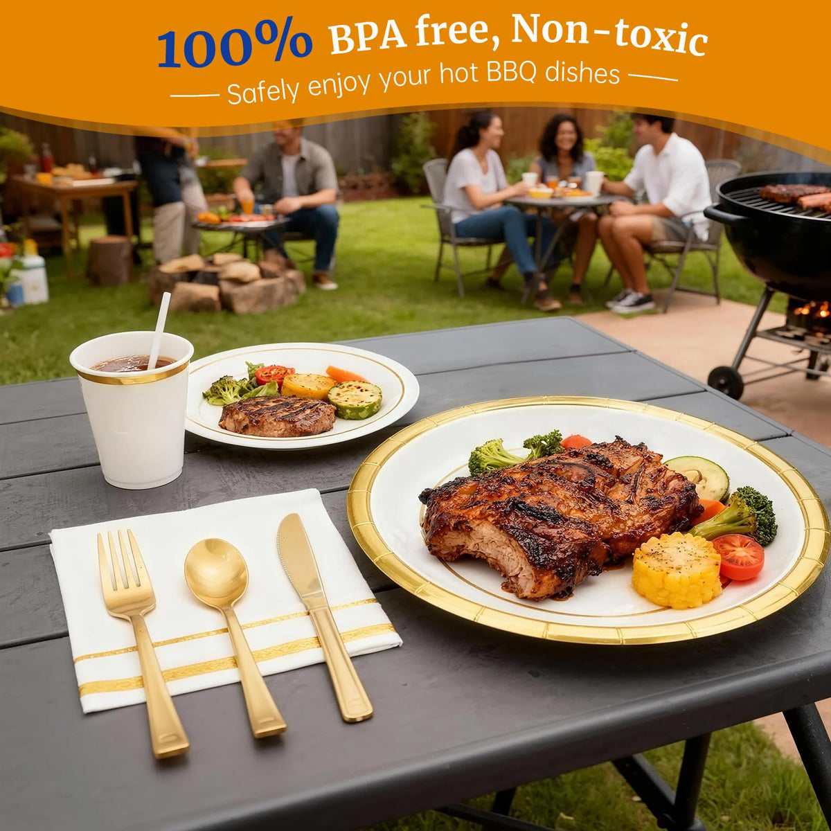 AIRE Gold White Paper Plates Set 175PCS Disposable Tableware - AIRE Official Imagery - 6