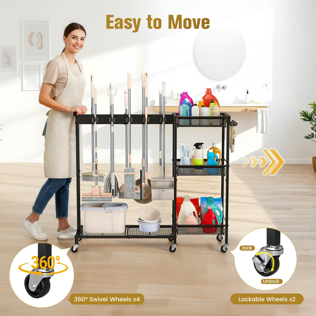 Broom Holder with Cleaning Supplies Organizer Cleaning - Beolisave Official Imagery - 8