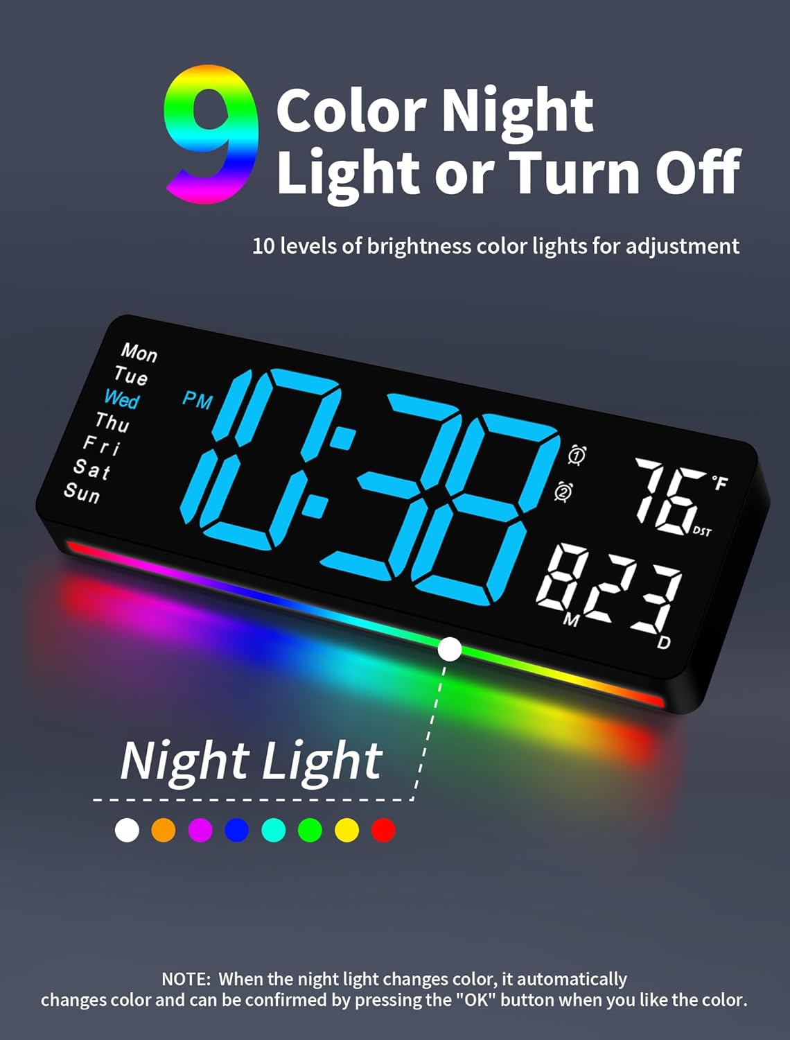 MASHI 16-inch digital wall clock with large display and remote control, showing time clearly on a modern digital clock.