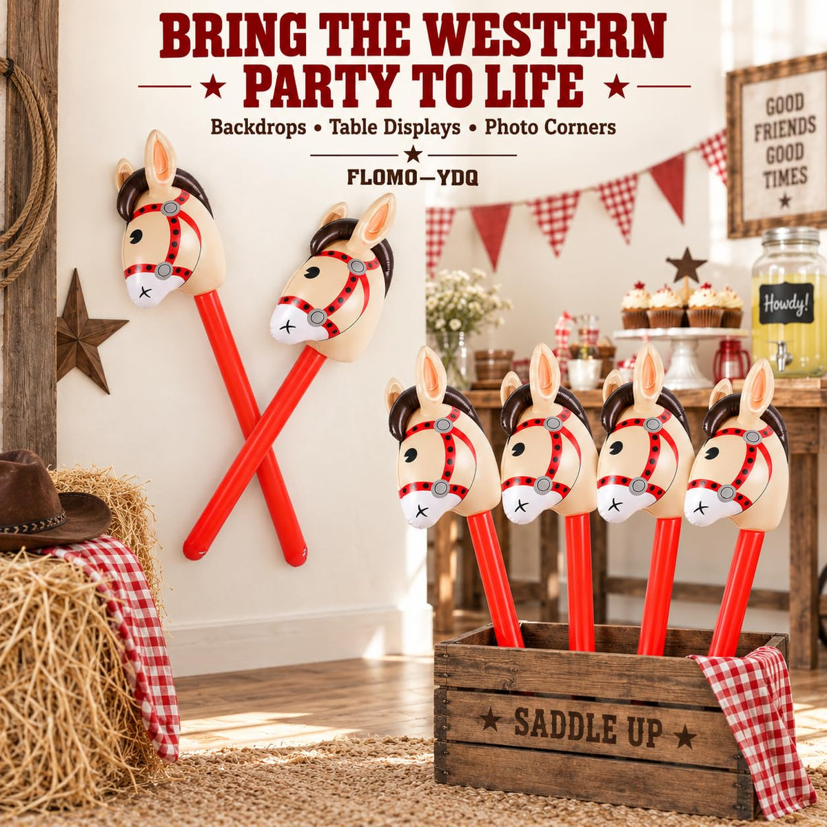 12 Pcs Inflatable Stick Horses 37 Inch Western Cowboy Party - FLOMO—YDQ Official Imagery - 7