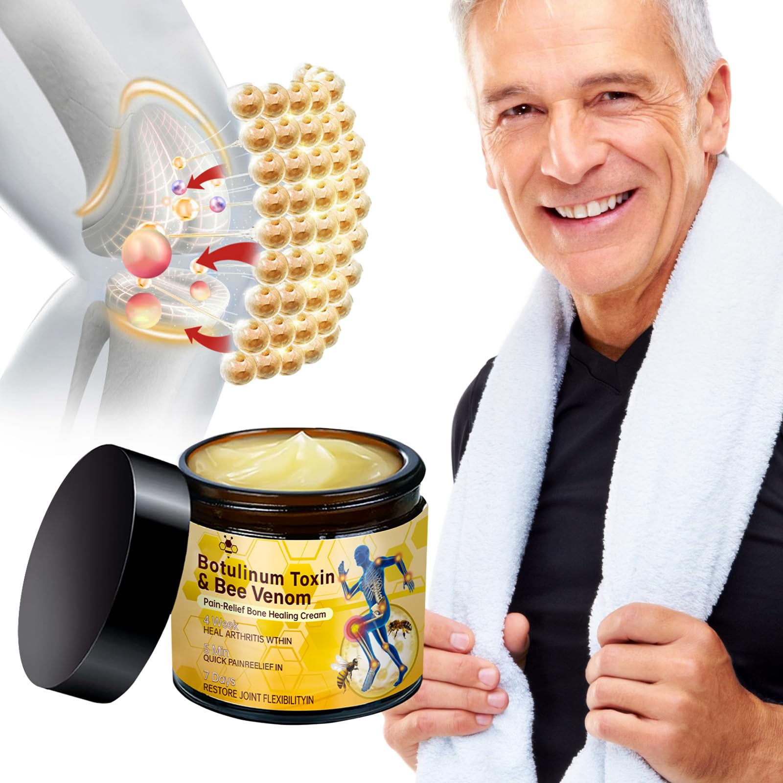 Rubeonly bee venom joint gel cream 2-pack for back, knee, and neck relief, moisturizing and soothing skin.