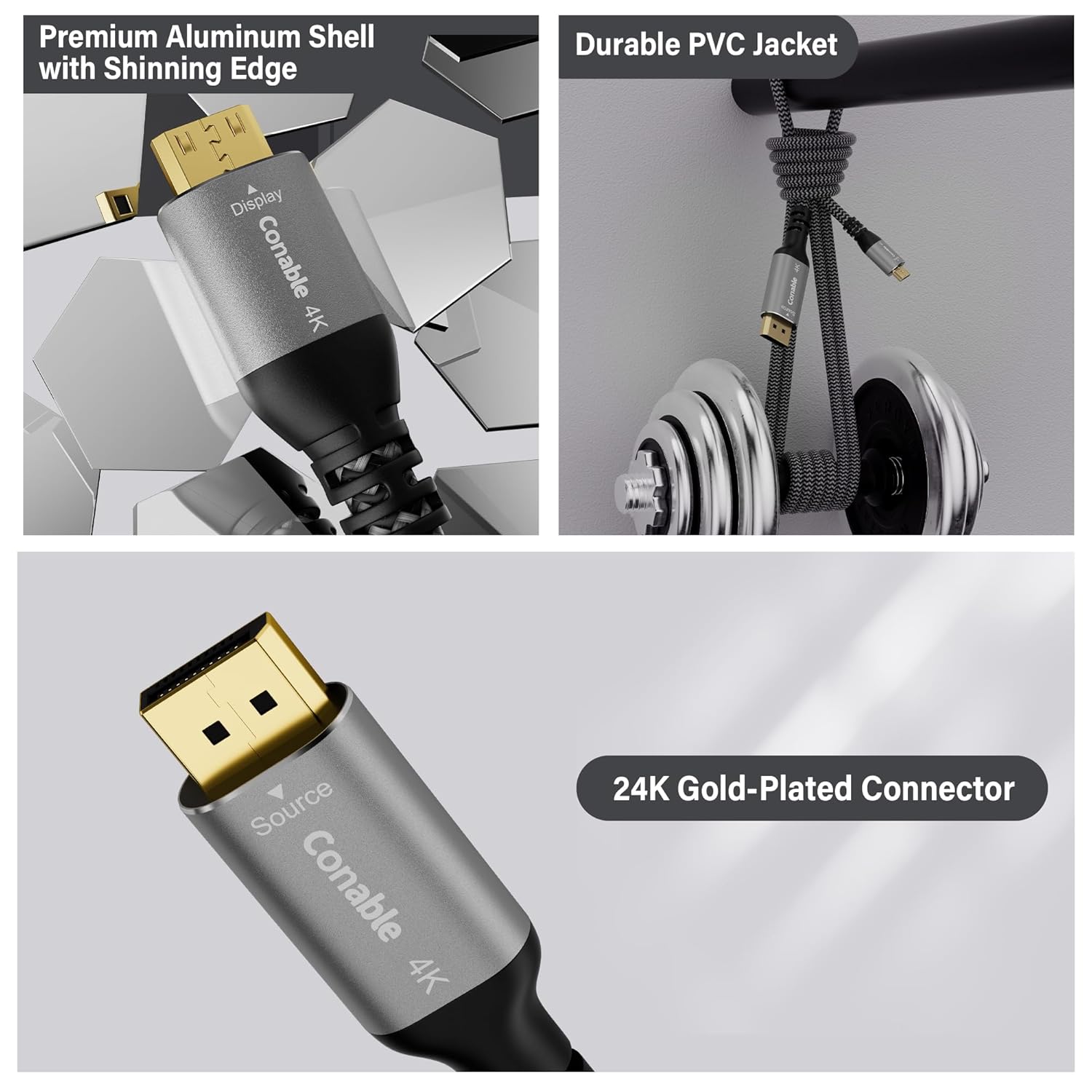 Conable 4K DisplayPort to Mini HDMI cable, 10ft, uni-directional, high-definition video and audio connection for compatible devices