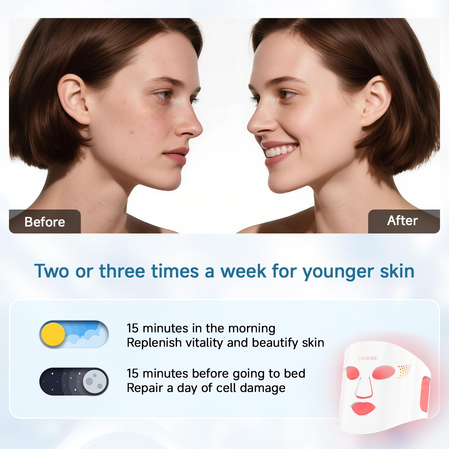 Red Light Therapy for Face &amp; Neck，Red Light Face Mask with 4 - SWIRISE