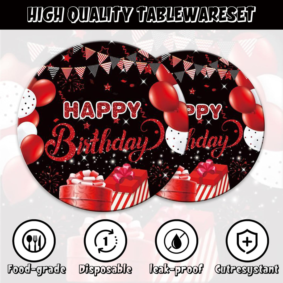 142Pcs Red and Black Birthday Party Tableware Set Inculde - Esyzpesai Official Imagery - 6