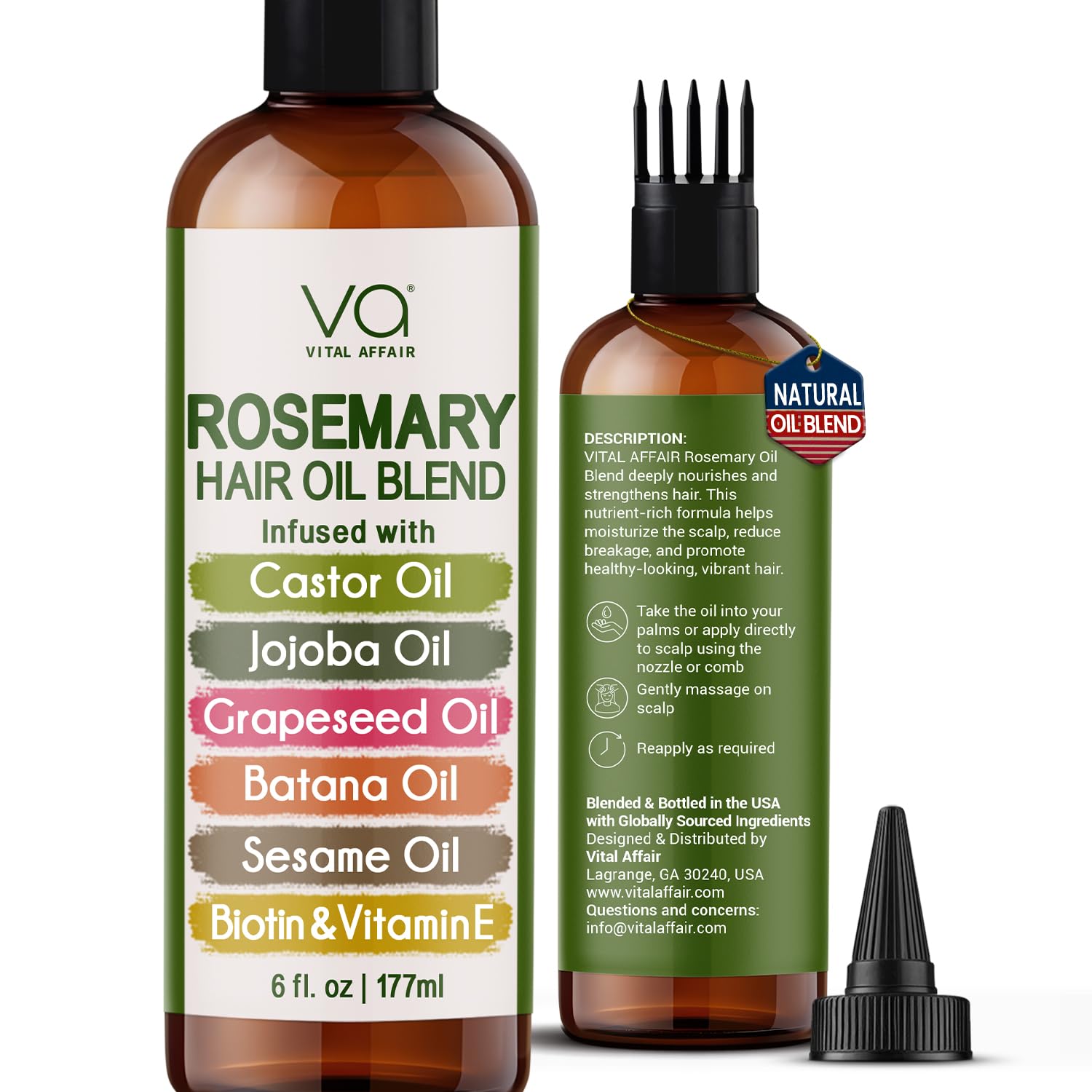VITAL AFFAIR Blend Of Pure Rosemary Oil For Hair Growth 6 Fl Oz With Castor, - VITAL AFFAIR Official Product View 2
