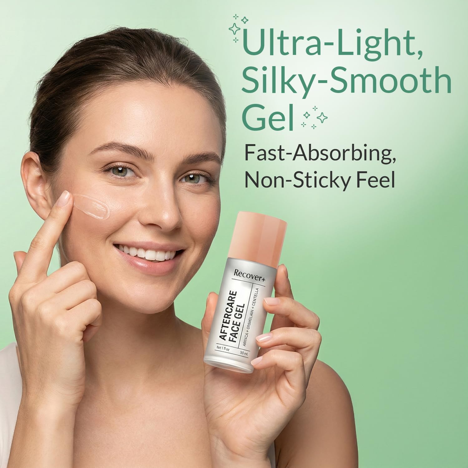 Escentile Arnica Face Gel, a skin moisturizer for aftercare recovery, with natural ingredients shown in the image.