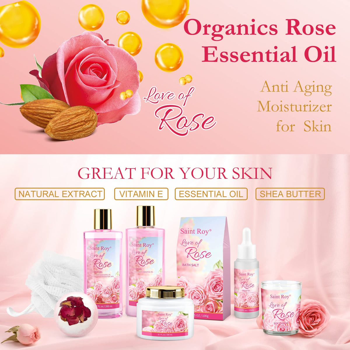 Spa Gifts for Women Rose Spa Gifts Bath and Body Gift Basket - Saint Roy Official Imagery - 6