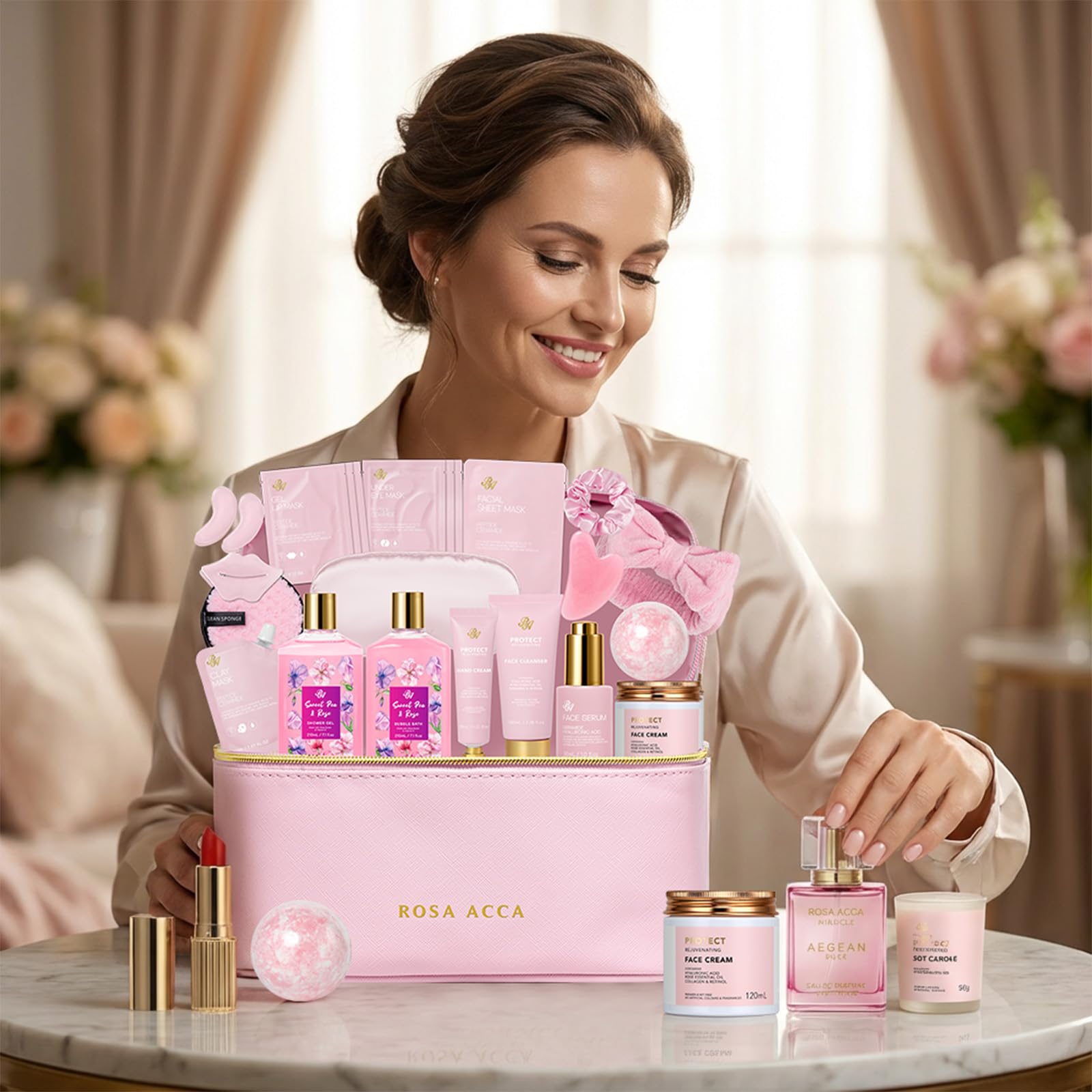 Gifts for Women, Gifts Basket for Women, 25 Pcs Rose Bath &amp; - RA ROSA ACCA