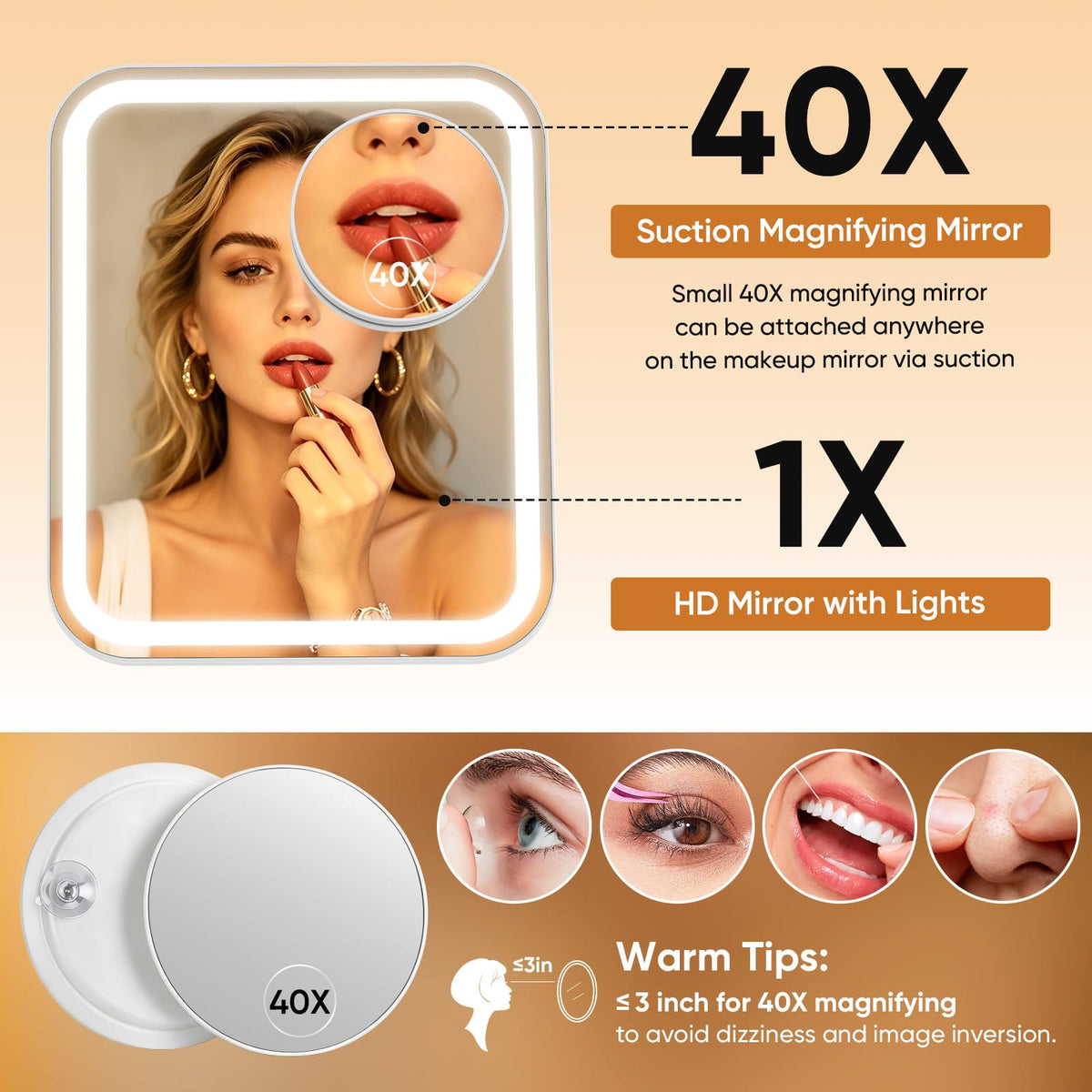 FUNTOUCH 5000mAh Large Lighted Vanity Makeup Mirror with 40X - FUNTOUCH Official Imagery - 6