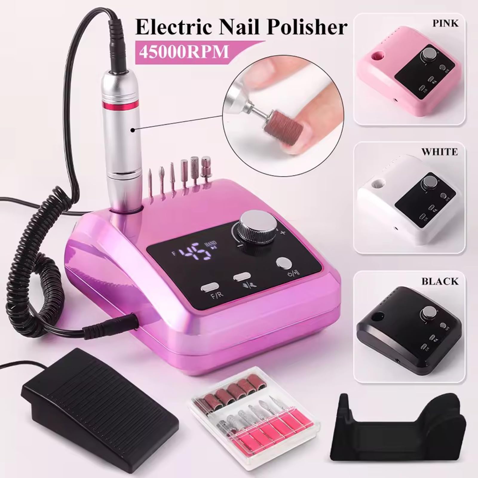 Multifunctional Desktop Nail Drill with Foot Pedal 45000RPM E-File with Bit