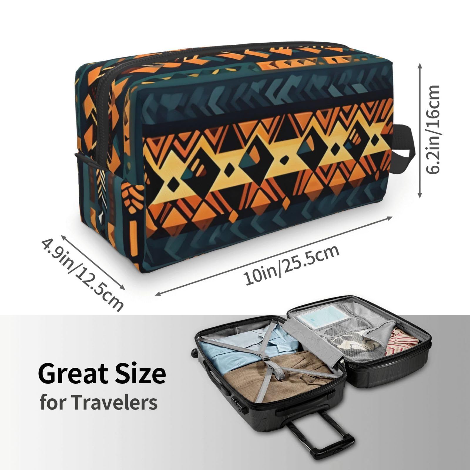 SXZVVBN African Tribal Ethnic Texture Large Capacity Travel Toiletry Bag Durable Oxford Cloth Makeup Organizer Cosmetic Pouch