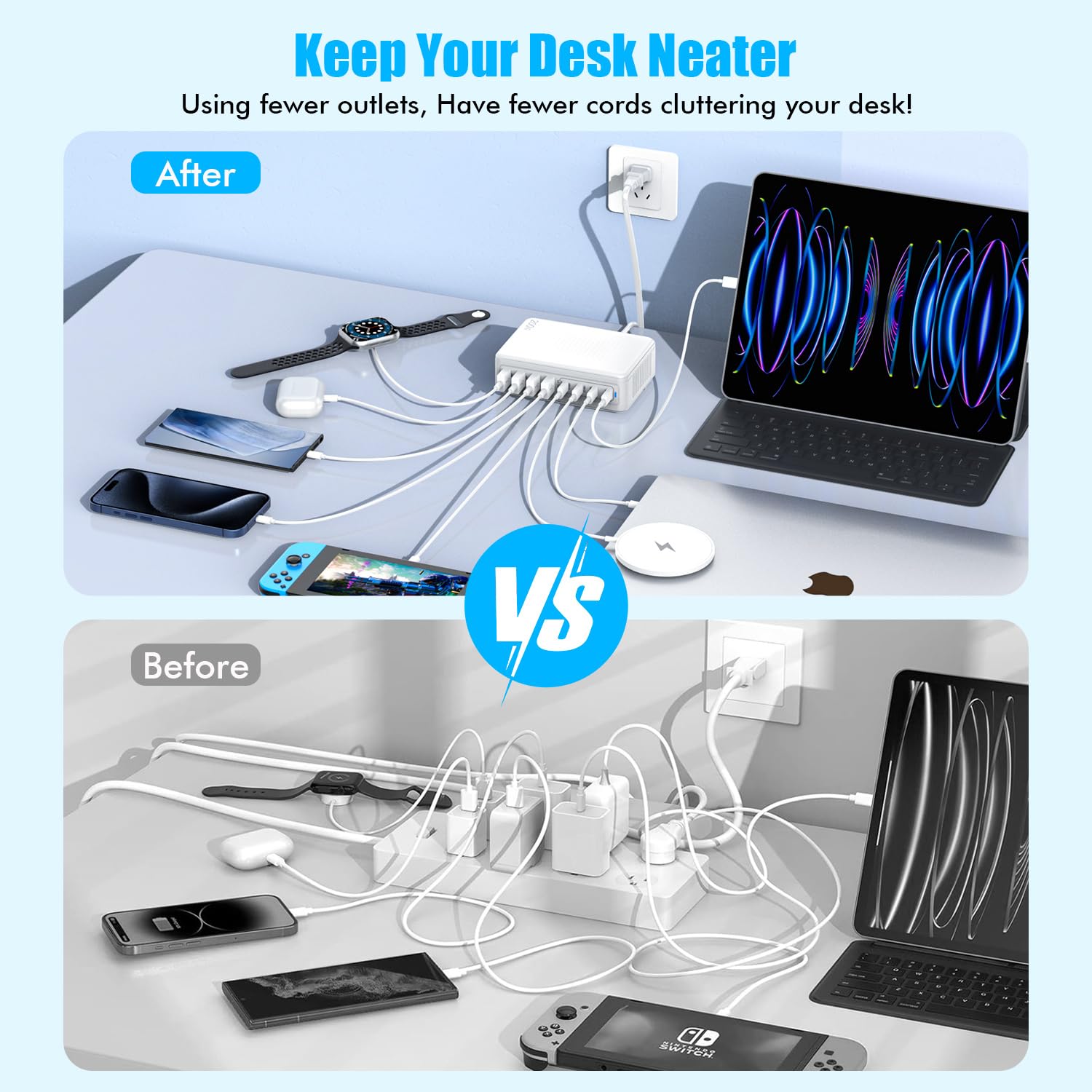 Fitquipment USB C Charger Block,200W GaN 8 Port USB C Charging Station - View 6