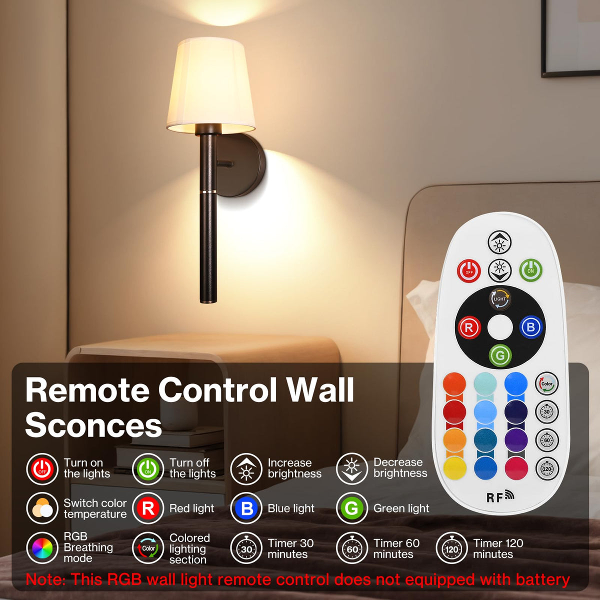 Battery Operated Wall Sconce Set of 2 5200mAh RGB Wireless - Bawoo Official Imagery - 6