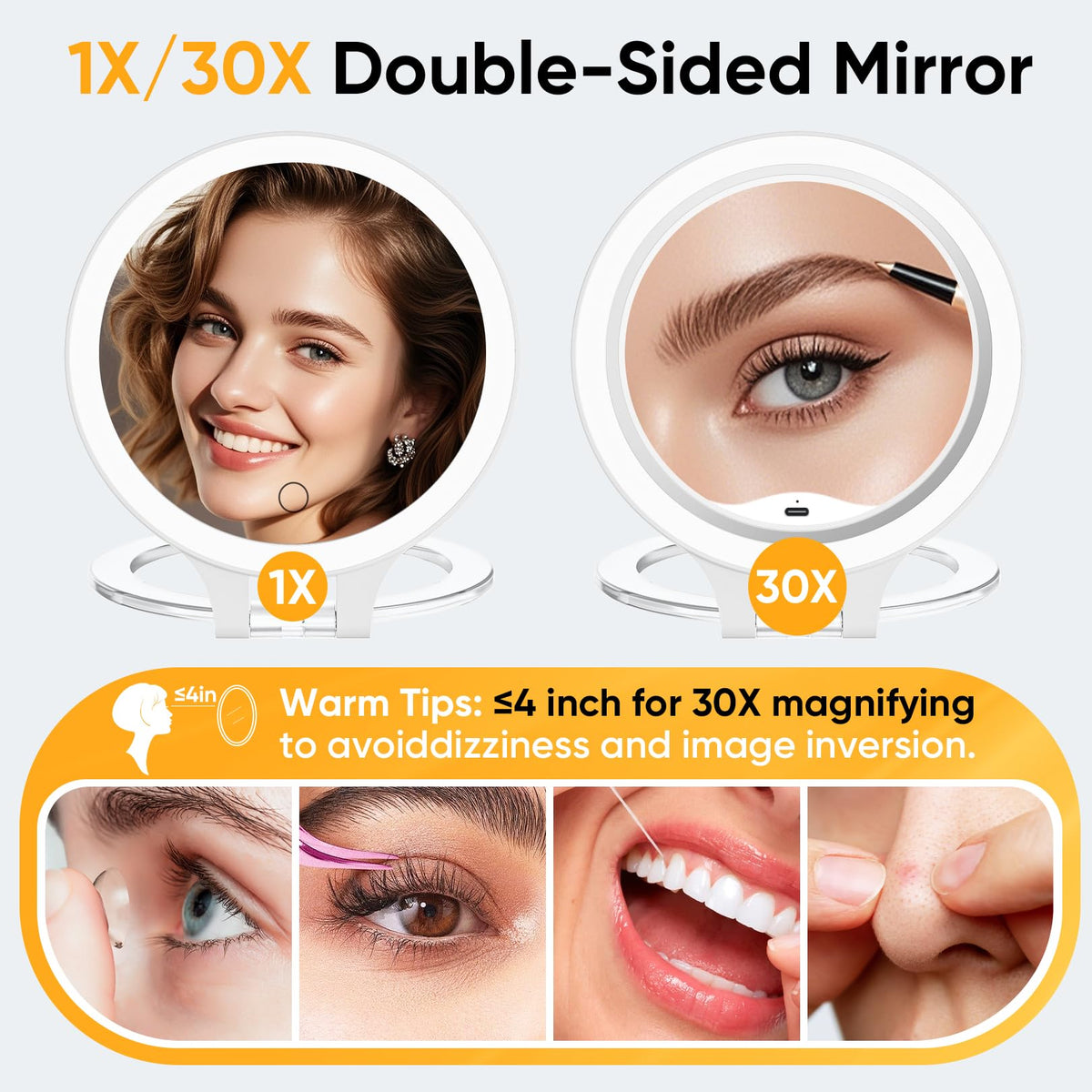 Travel 30X 1X Magnifying Mirror with Light Double Sided - FASCINATE Official Imagery - 5
