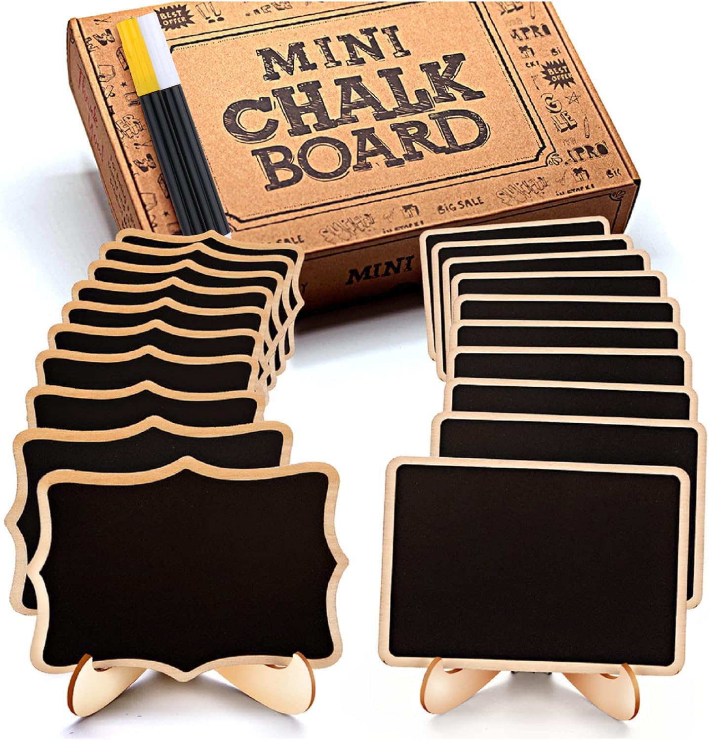 Mini Chalkboard Signs, 20 Pack Framed Small Chalk Board Food - Product Imagery