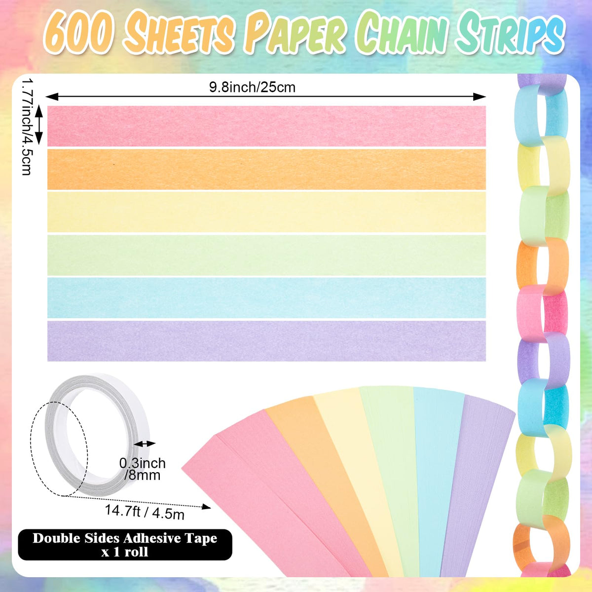 TaoBary Pastel Party Decorations 600 Sheet Paper Chain - TaoBary Official Imagery - 7