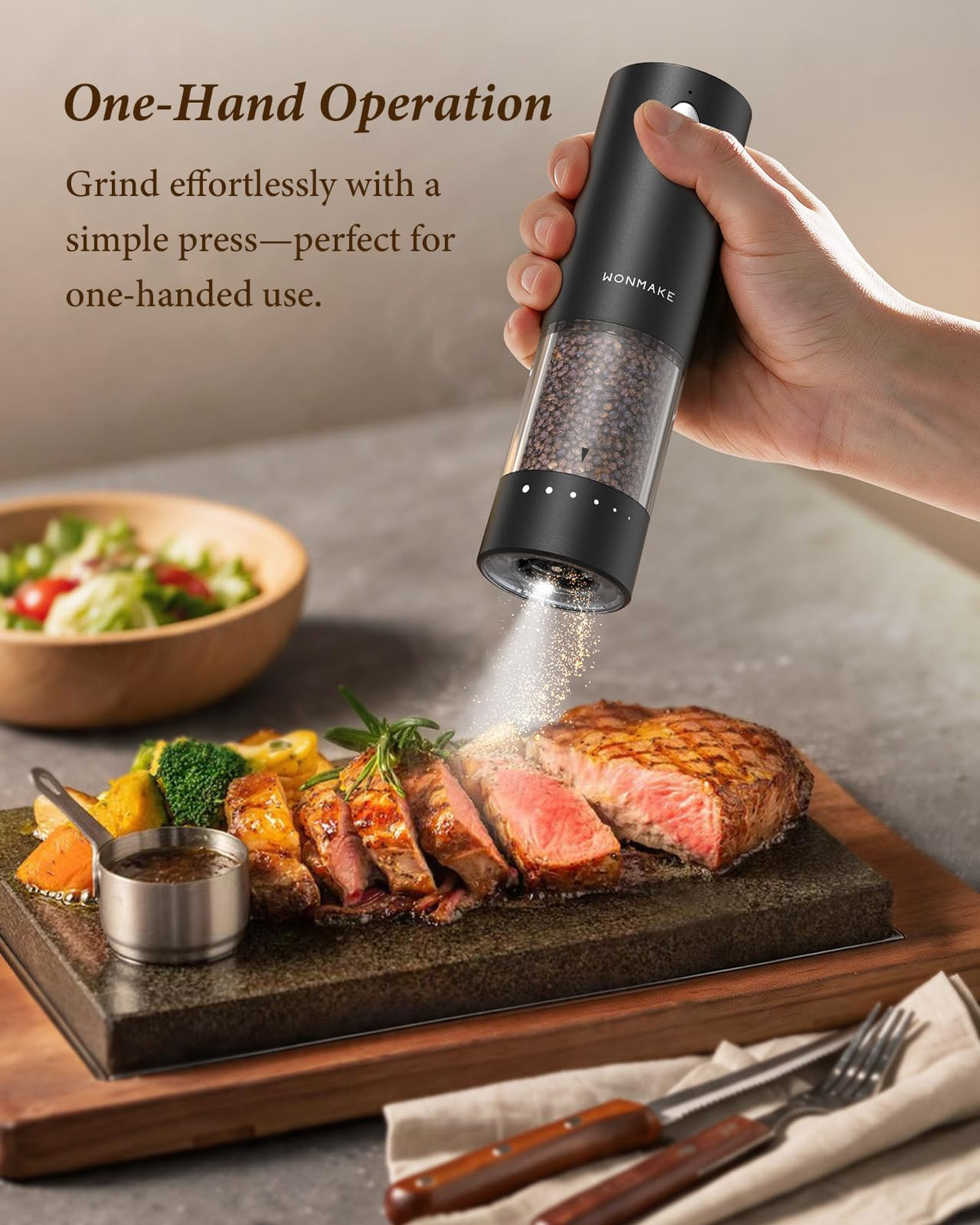 Electric Salt and Pepper Grinder Set Charging Base Automatic - WONMAKE Official Imagery - 5