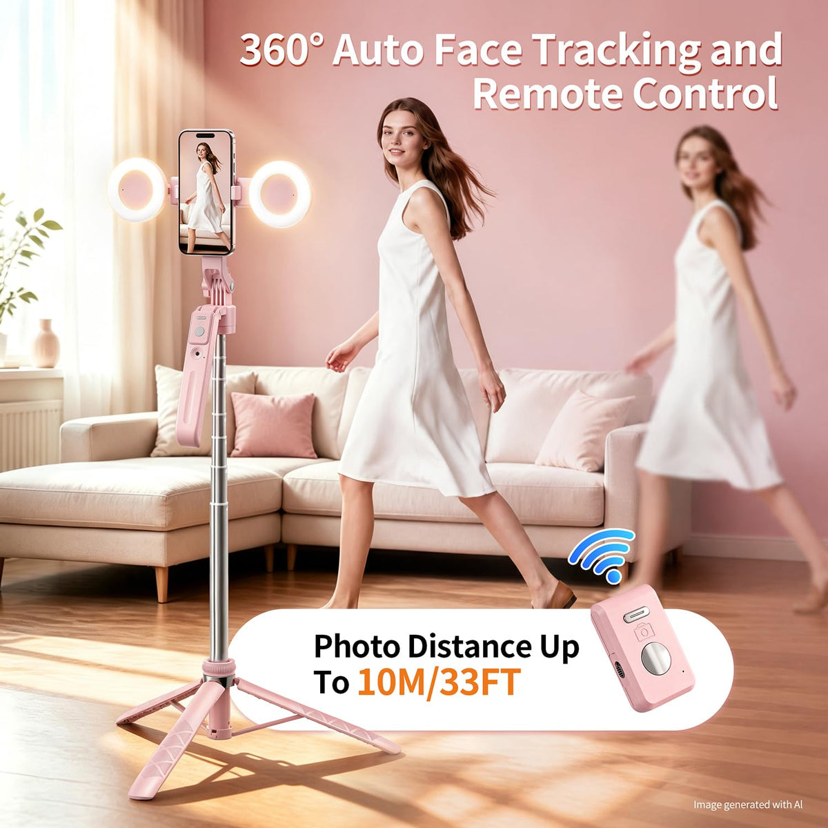 Pink Magnetic Auto Face Tracking Tripod with Light for - Stjiatu Official Imagery - 3