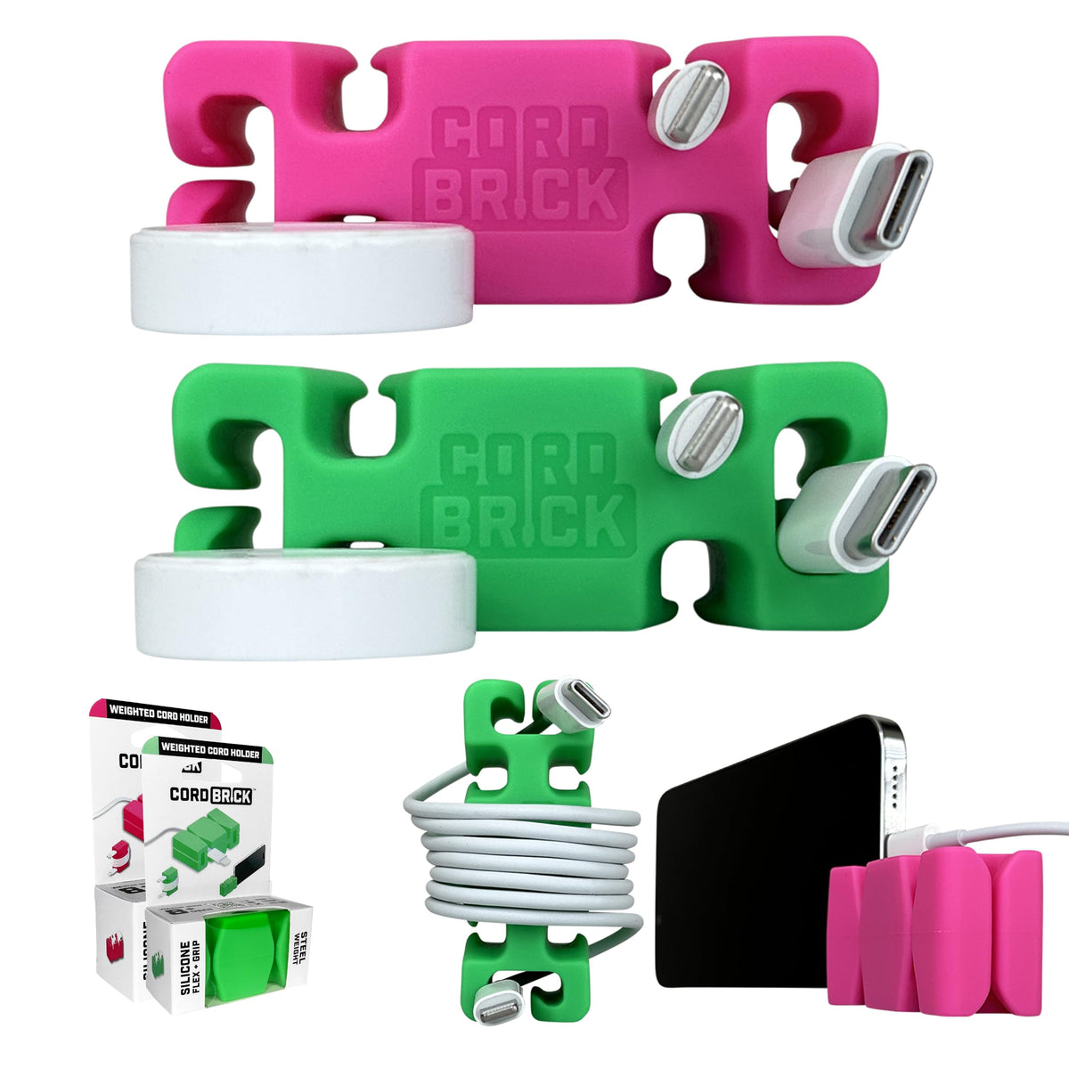 2PK Silicone Steel Weighted Cord Holders for Nighstand Cable - CordBrick Official Imagery - 8