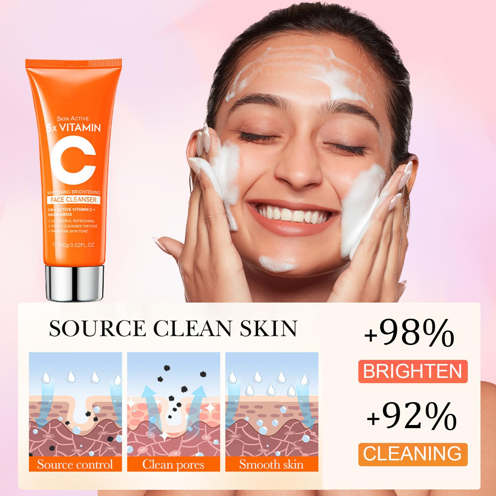 NureBe 5X Vitamin C Face Cleanser 100g with Niacinamide & Hyaluronic A - View 5