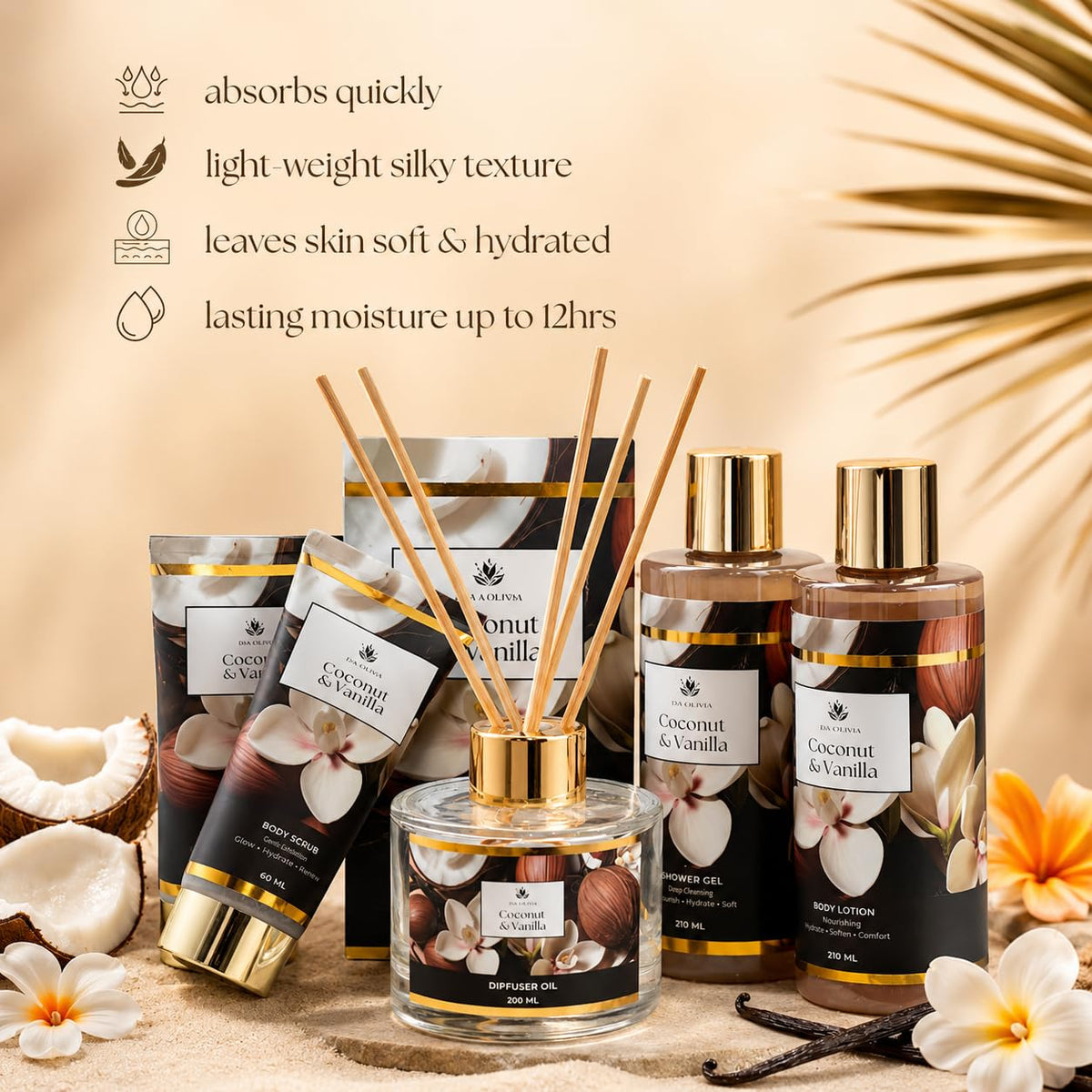 Spa Gift Basket for Women Coconut Vanilla 12 Piece Bath Gift - Jane & Bloom Official Imagery - 5