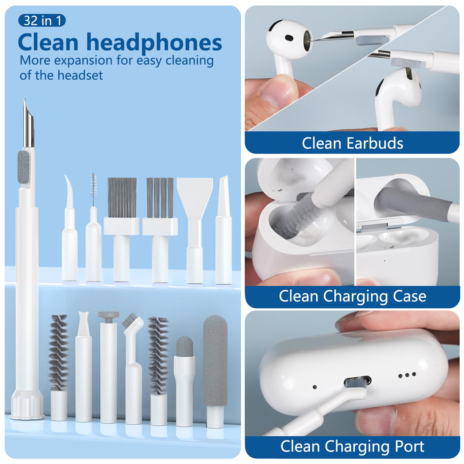 Inesore 32 in 1 Phone Cleaning Kit for iPhone AirPods MacBook Ear by Inesore - Angle View 3
