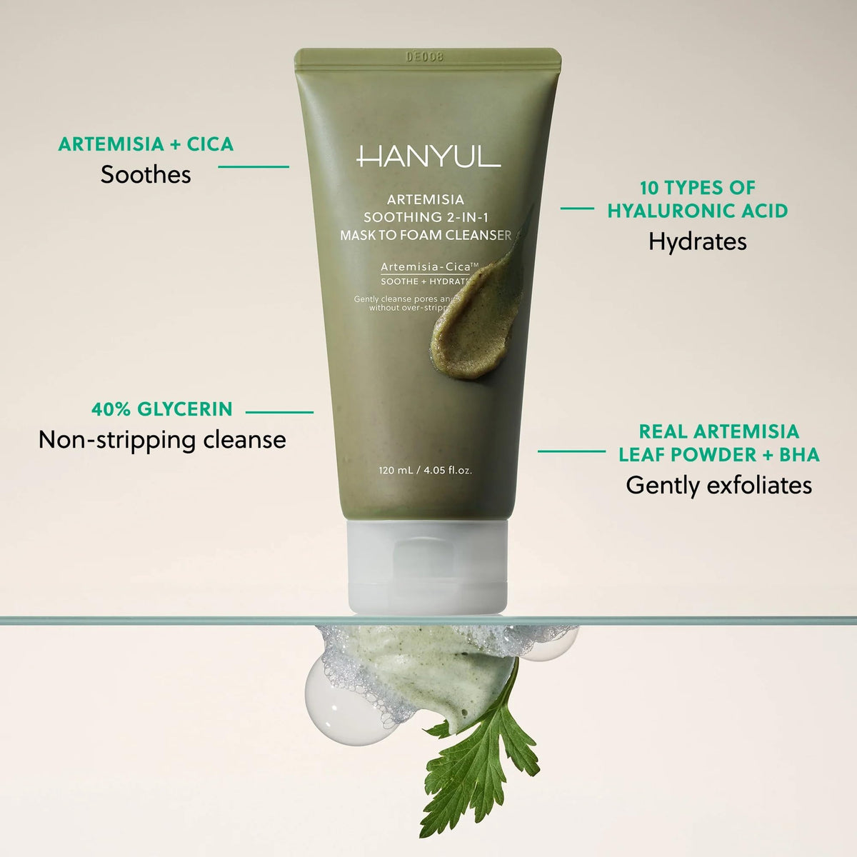 Hanyul Artemisia Soothing 2 in 1 Mask to Foam Cleanser - Hanyul Official Product Imagery - 6