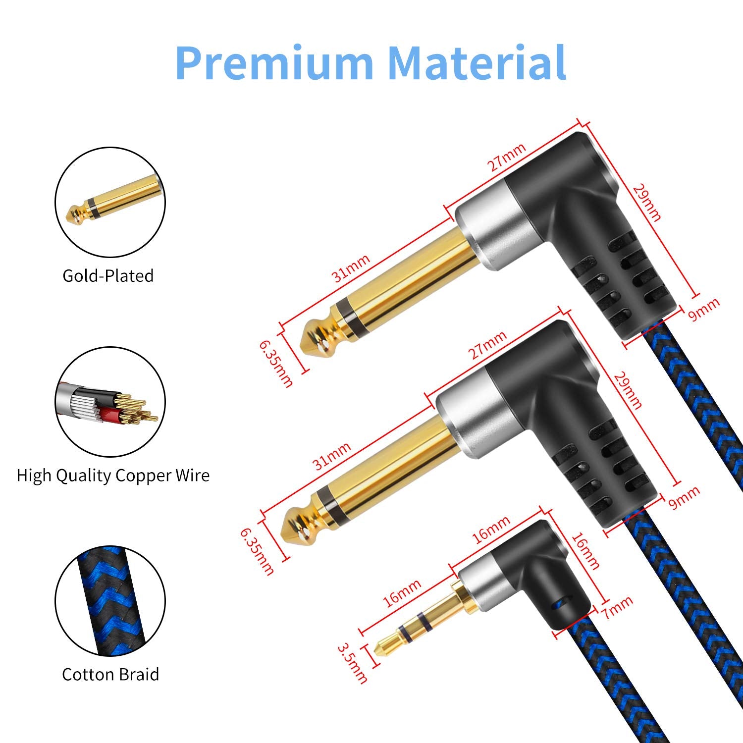 GGMTY 1/8" TRS to Dual 1/4" TS Mono Stereo 6FT Y-Cable Splitter C by GGMTY - Angle View 4