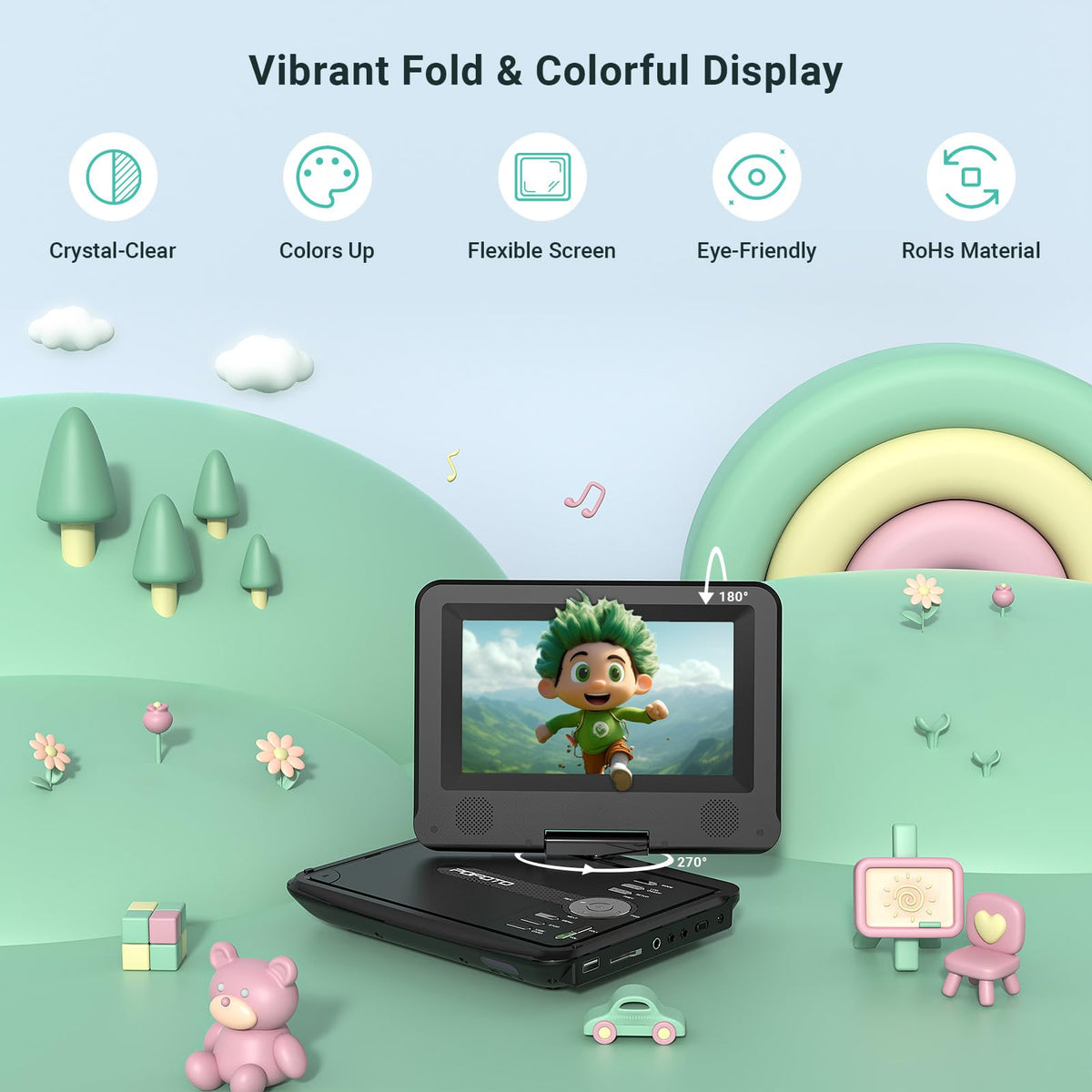 Portable DVD Player with 7 5 Swivel Screen for Kids and Car - pofoto Official Imagery - 3