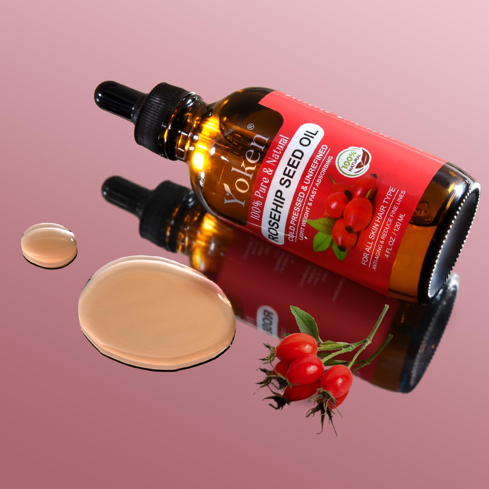 Yoken Cold Pressed Organic Rosehip Seed Oil for Face, Hair & Body, 4 fl oz - Yoken Official Product View 3