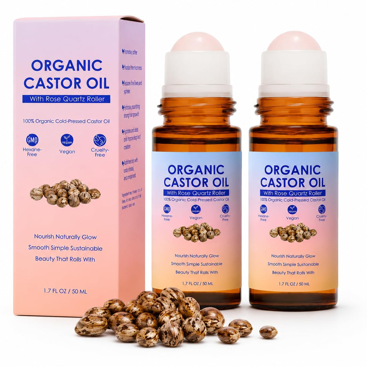 Organic Castor Oil with Rose Quartz Roller Set 100 Pure Cold - HongTu Official Imagery - 2