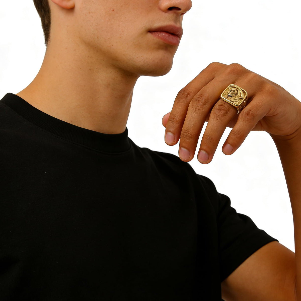 Grim Reaper Ring for Men Gold Skull with Scythe Signet - ZMY Home Official Imagery - 4