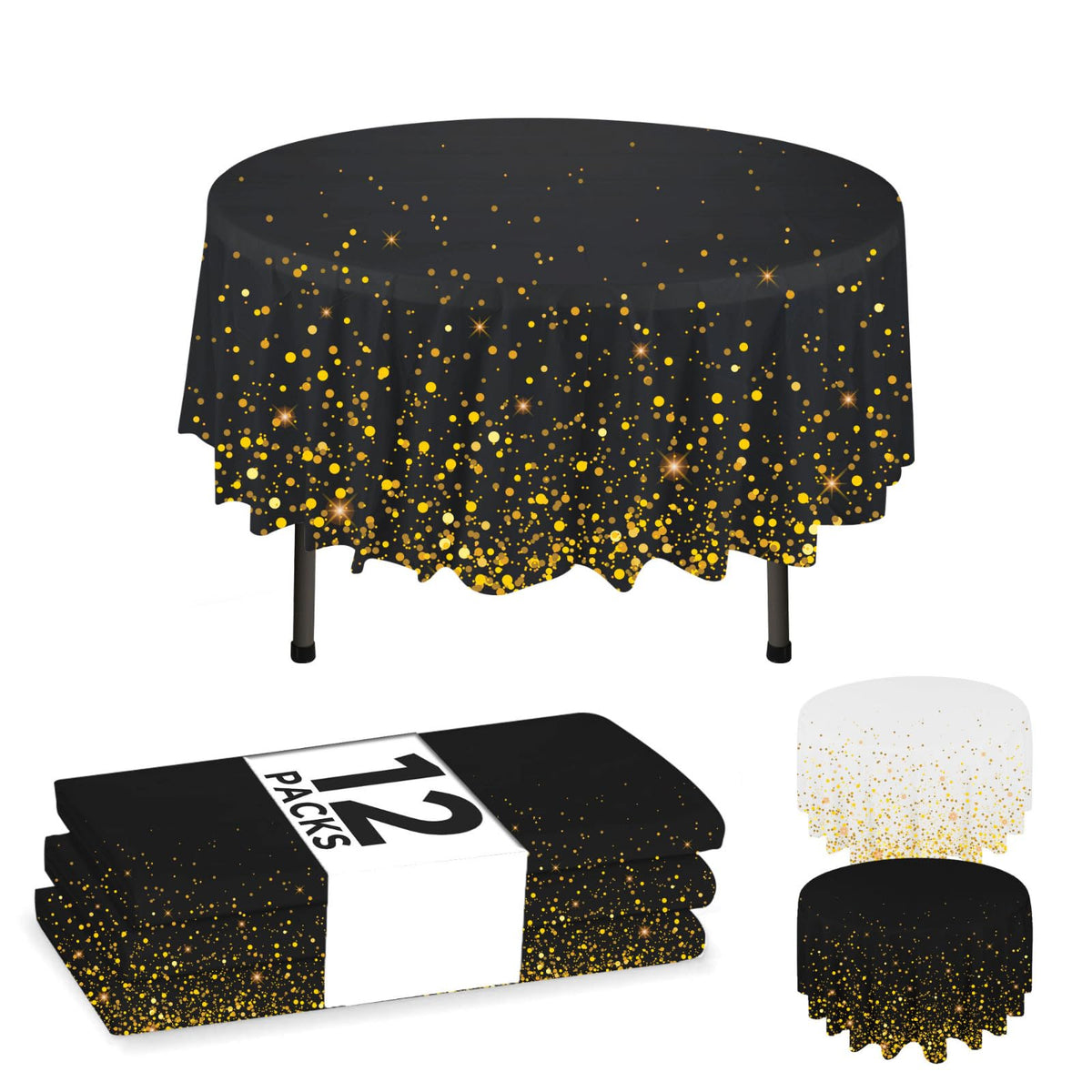 NORZEE 12 Pack Black Disposable Tablecloths 84 Round Table - NORZEE Official Imagery - 1
