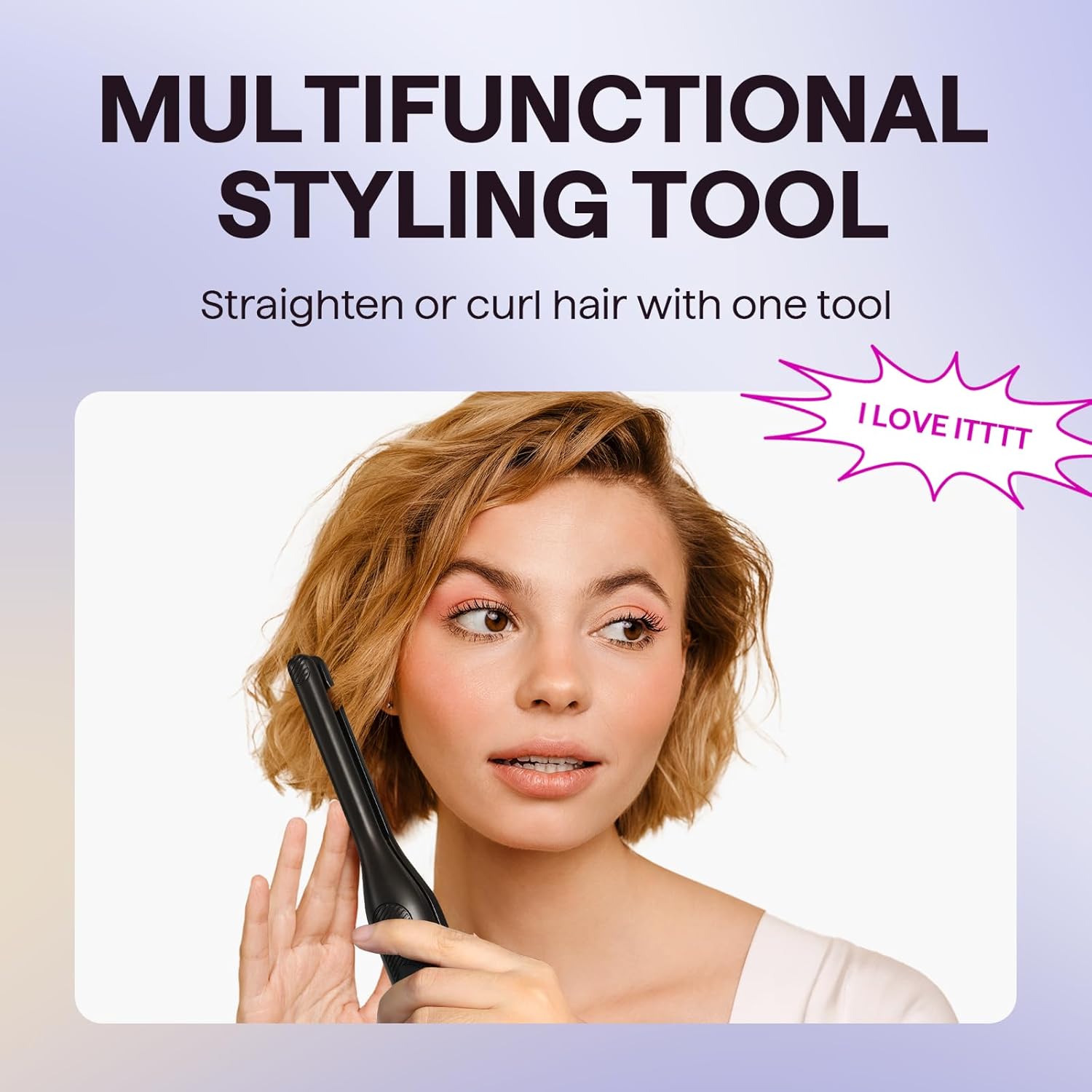 Wavytalk 3/10" small flat iron for short hair, featuring a pencil design ideal for pixie cuts and bangs, black and compact style