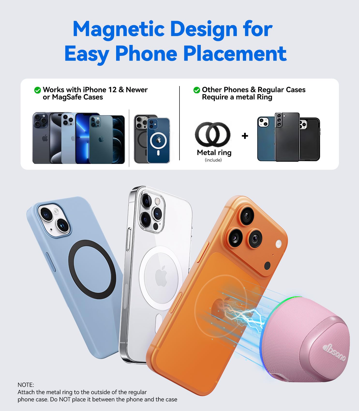 dbsono 2 in 1 Portable Magnetic Bluetooth Speaker, Phone Stand, Rose Pink - dbsono Official Product View 4