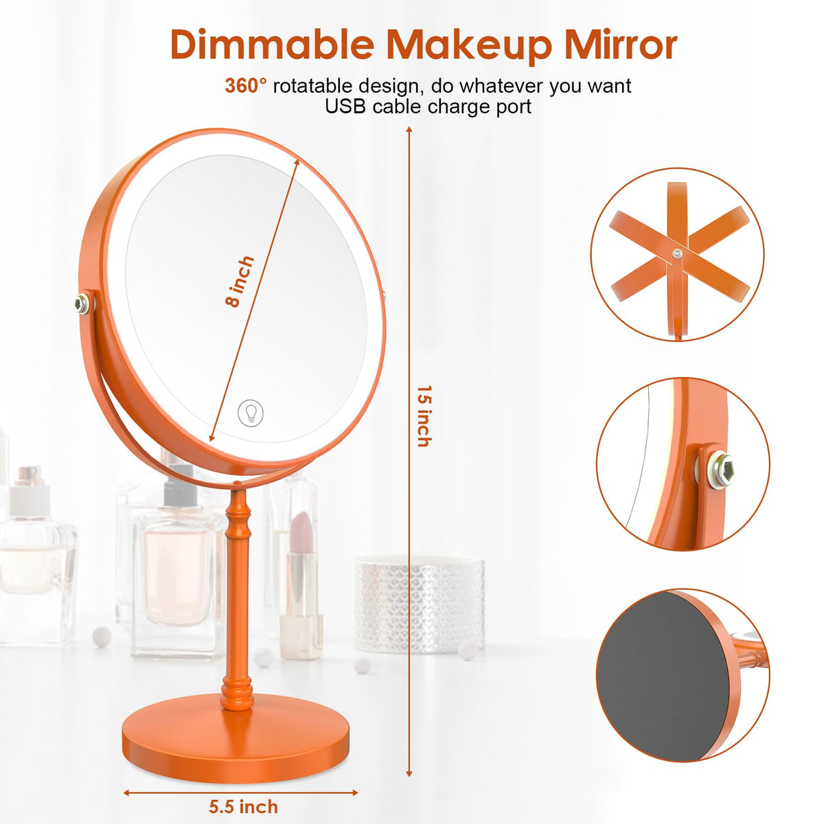 DEIOVWXS Makeup Mirror Rechargeable Vanity Mirror with 3 - DEIOVWXS Official Imagery - 3