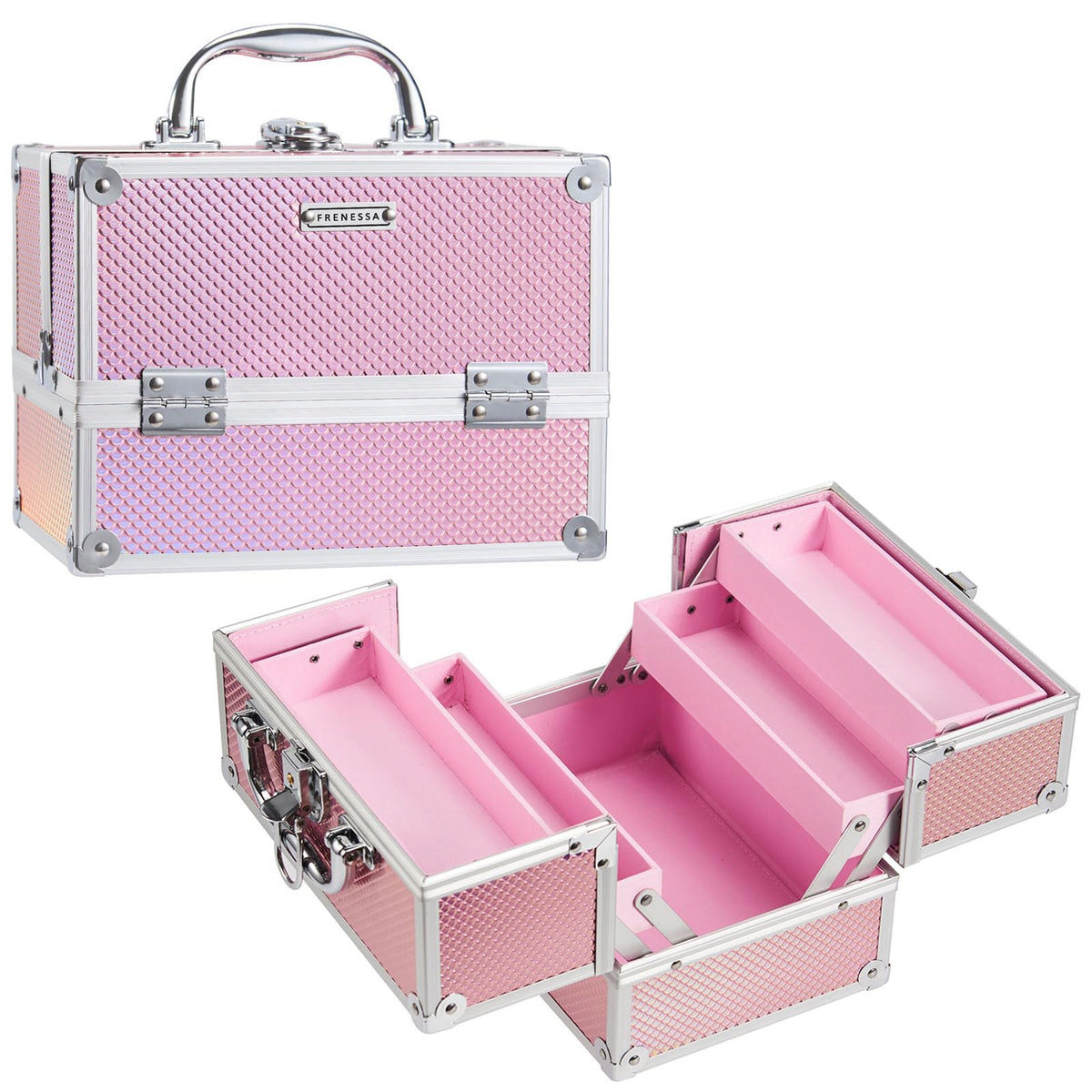 Makeup Train Case 8 85 Inch Portable Makeup Case Organizer - FRENESSA Official Imagery - 2