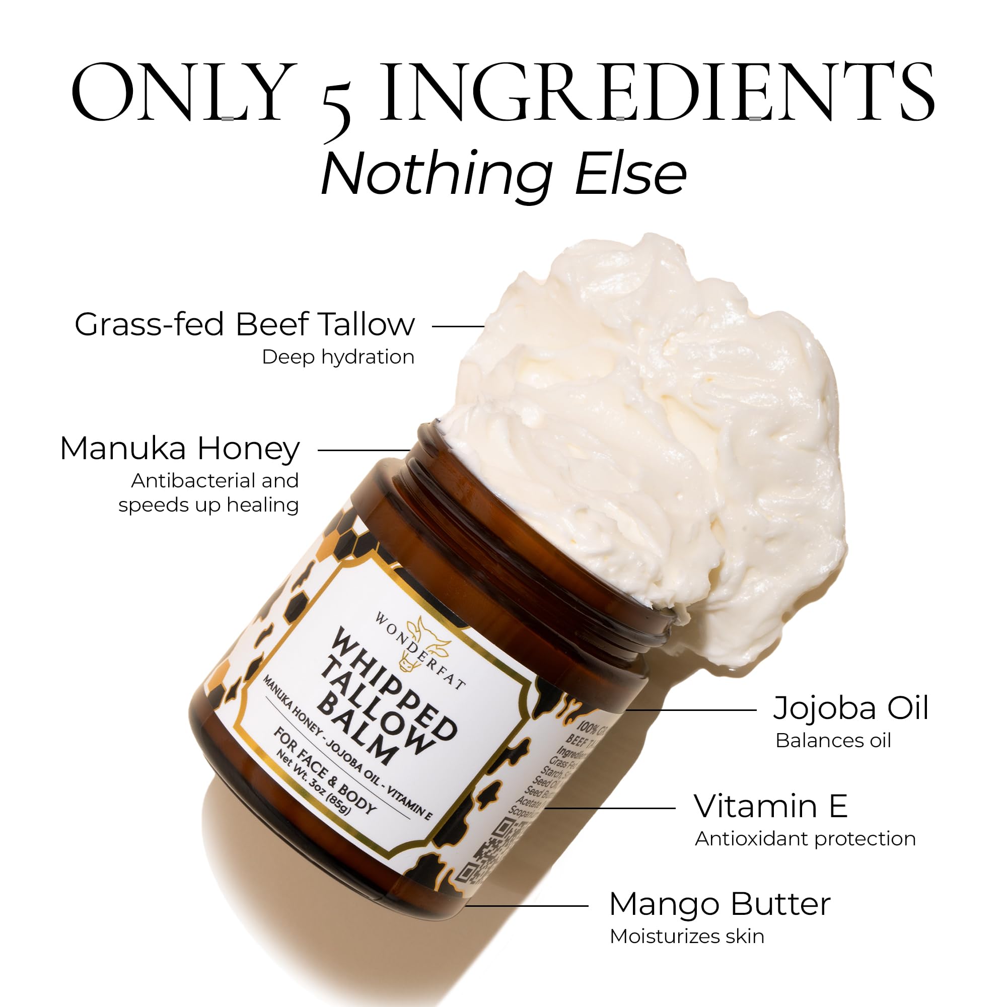 Wonderfat Fragrance Free Whipped Tallow Balm – Beef Tallow Face Cream - View 3