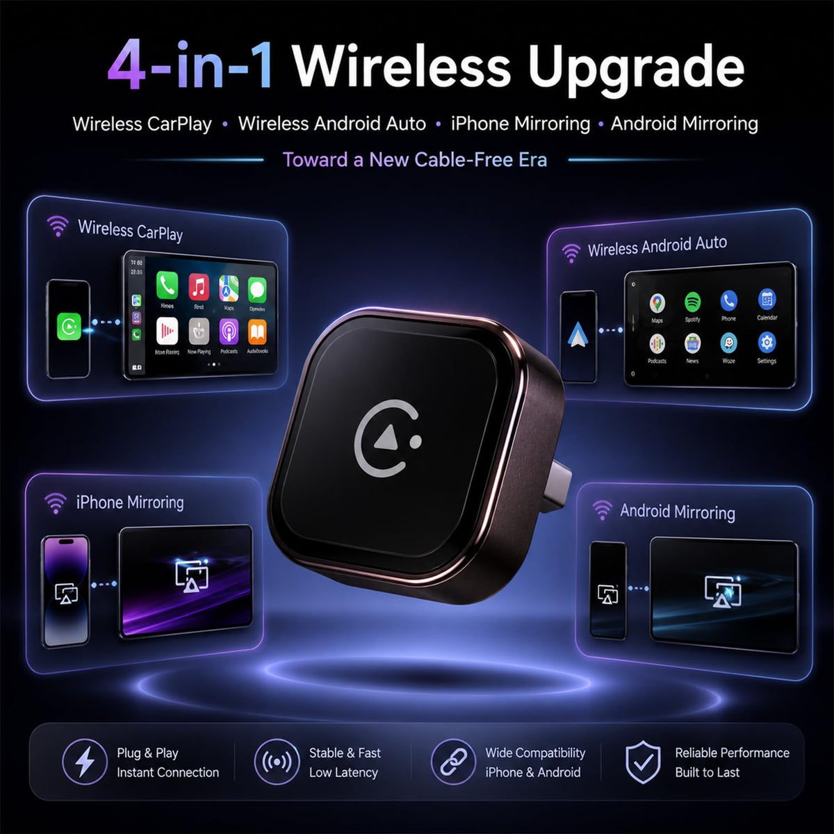 4 in 1 Wireless CarPlay Adapter Screen Mirroring Adapter for - AUSATOYN Official Imagery - 3