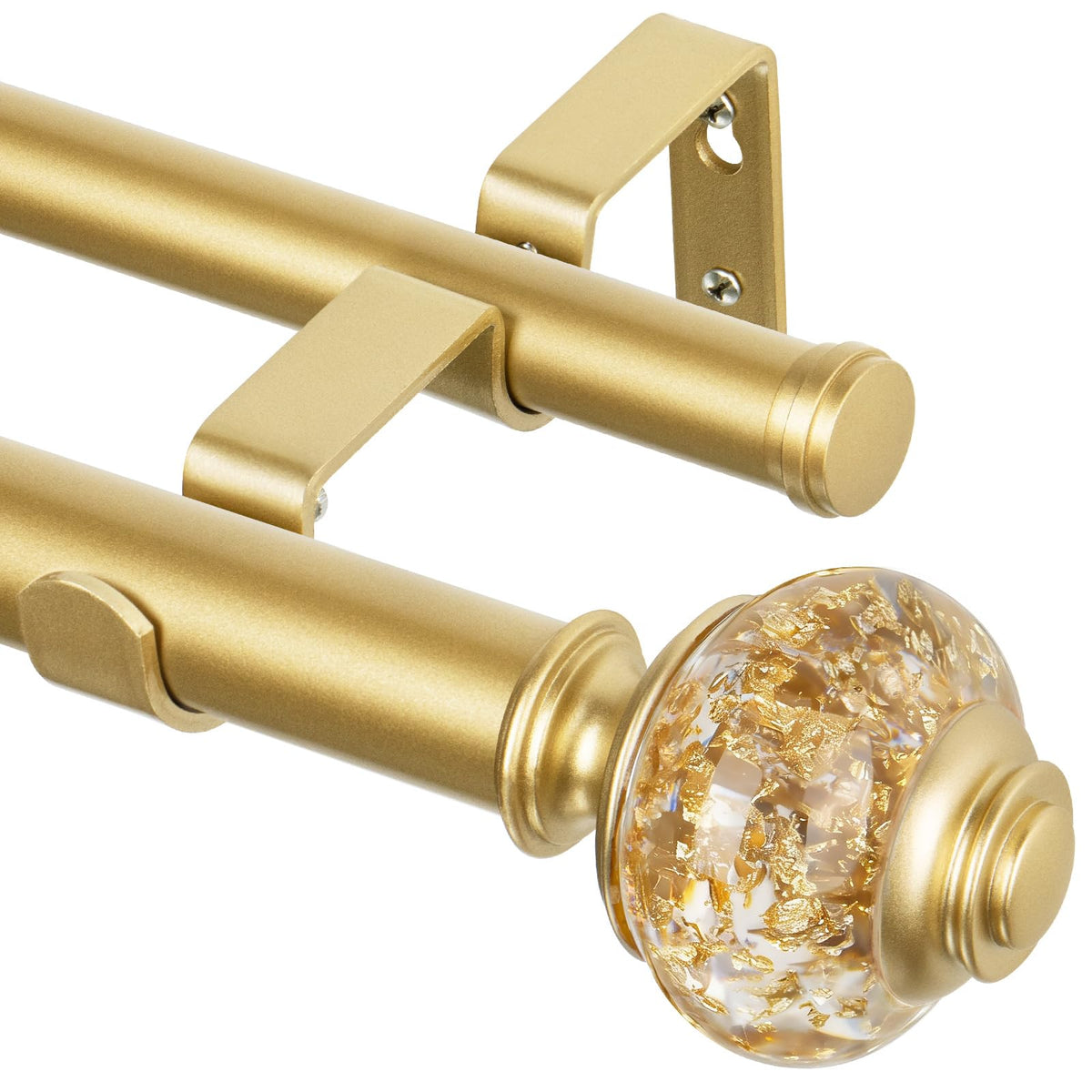 Double Curtain Rods for Windows 72 to 144 Luxury Gold 1 Inch - USFOOK Official Imagery - 1