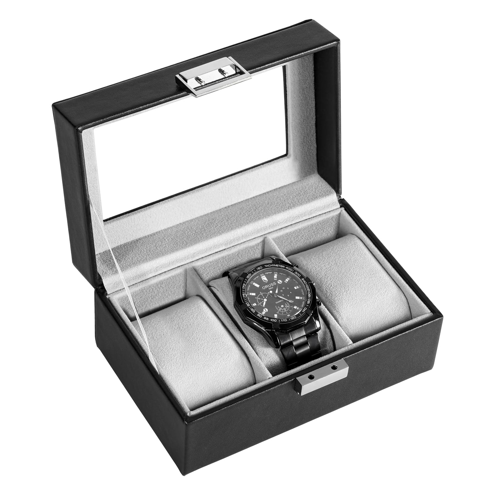 ProCase Watch Box, 3 Slot Mens Watch Display Case, Black - Product Imagery