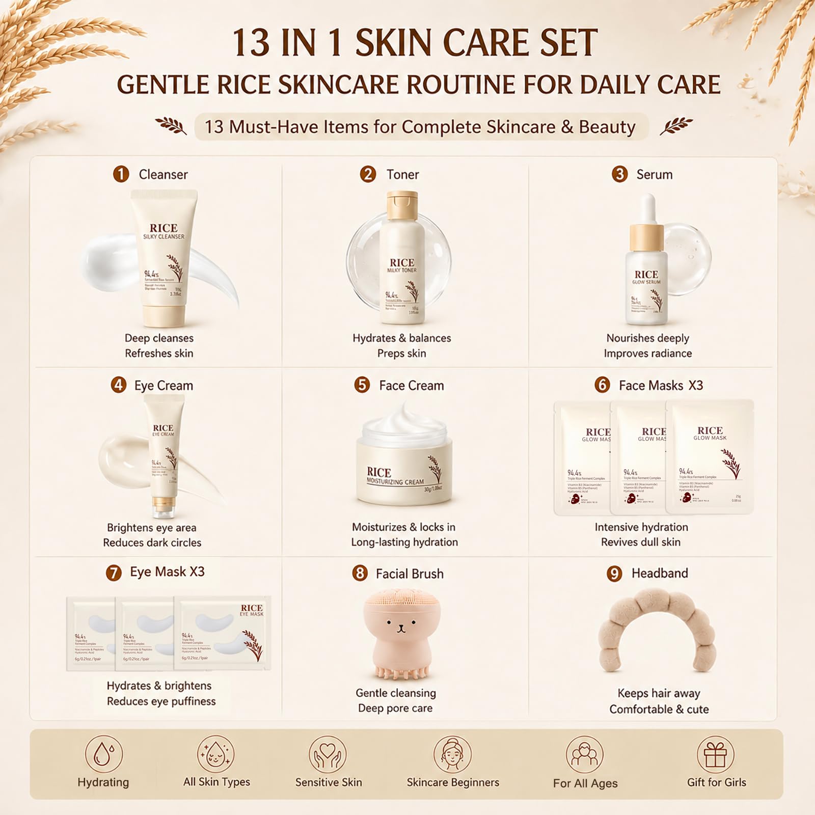 13PCS Korean Skin Care Set Rice Skincare Daily Skin Care for - BliBling Official Imagery - 4