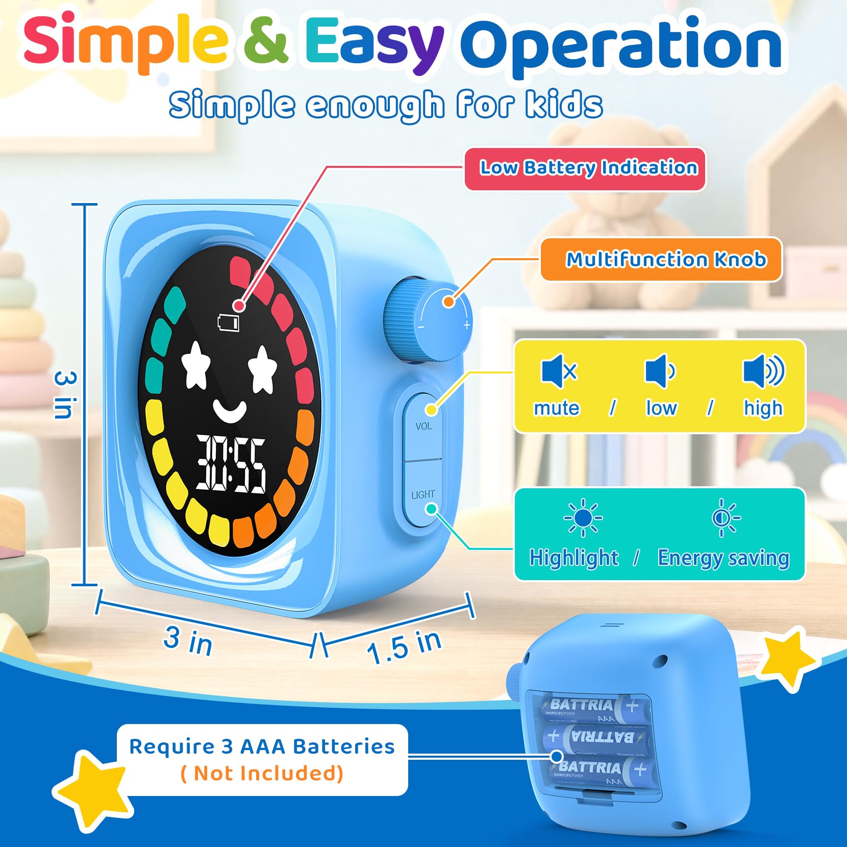 HAUKINIX Visual Timer for Kids ADHD, 99-Mins Digital Countdown/Stopwat - View 2